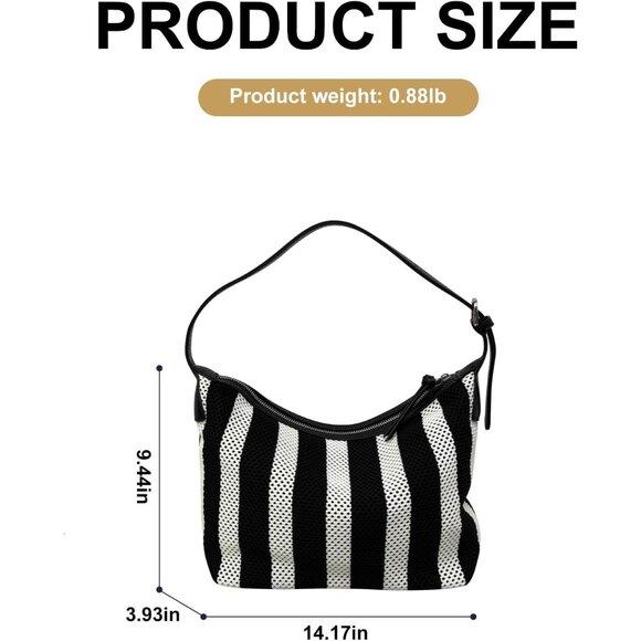 Women's Mesh Crossbody Bag Nylon Adjustable Strap Zipper Black White - Picture 2 of 6